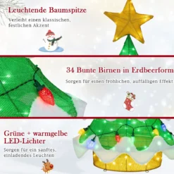 130 cm LED Weihnachtsbaum mit LED-Lichern & Stern & Erdbeerförmigen Glühbirnen