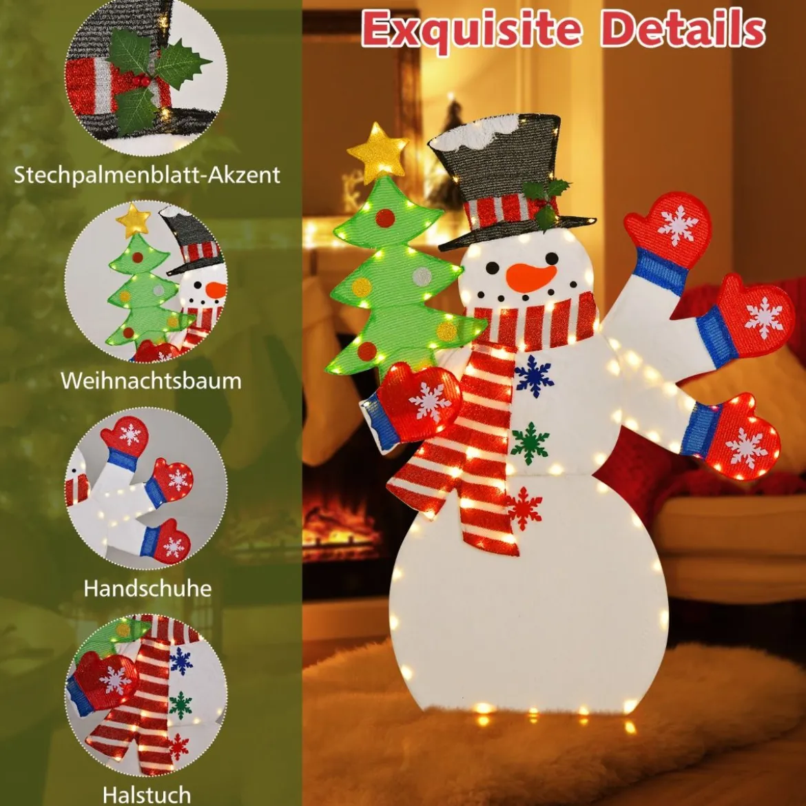123 cm LED Weihnachtsdeko Schneemann mit Winkender Hand & 140 Warmweiß LEDs