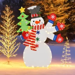 123 cm LED Weihnachtsdeko Schneemann mit Winkender Hand & 140 Warmweiß LEDs