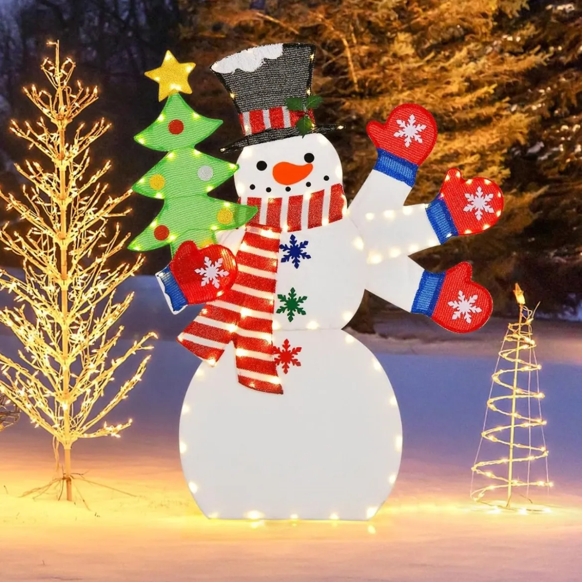 123 cm LED Weihnachtsdeko Schneemann mit Winkender Hand & 140 Warmweiß LEDs
