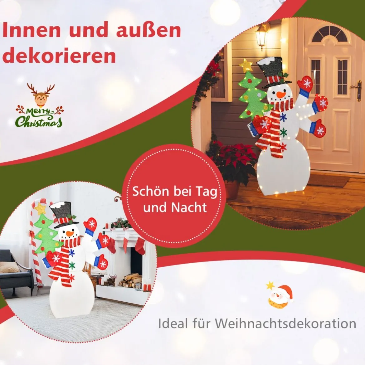 123 cm LED Weihnachtsdeko Schneemann mit Winkender Hand & 140 Warmweiß LEDs