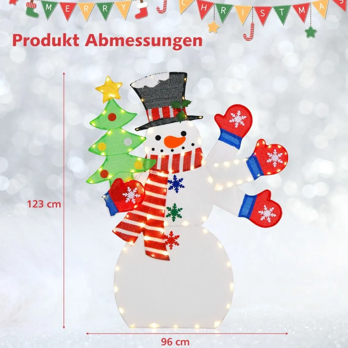 123 cm LED Weihnachtsdeko Schneemann mit Winkender Hand & 140 Warmweiß LEDs