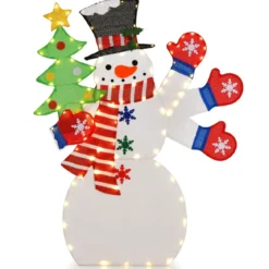 123 cm LED Weihnachtsdeko Schneemann mit Winkender Hand & 140 Warmweiß LEDs