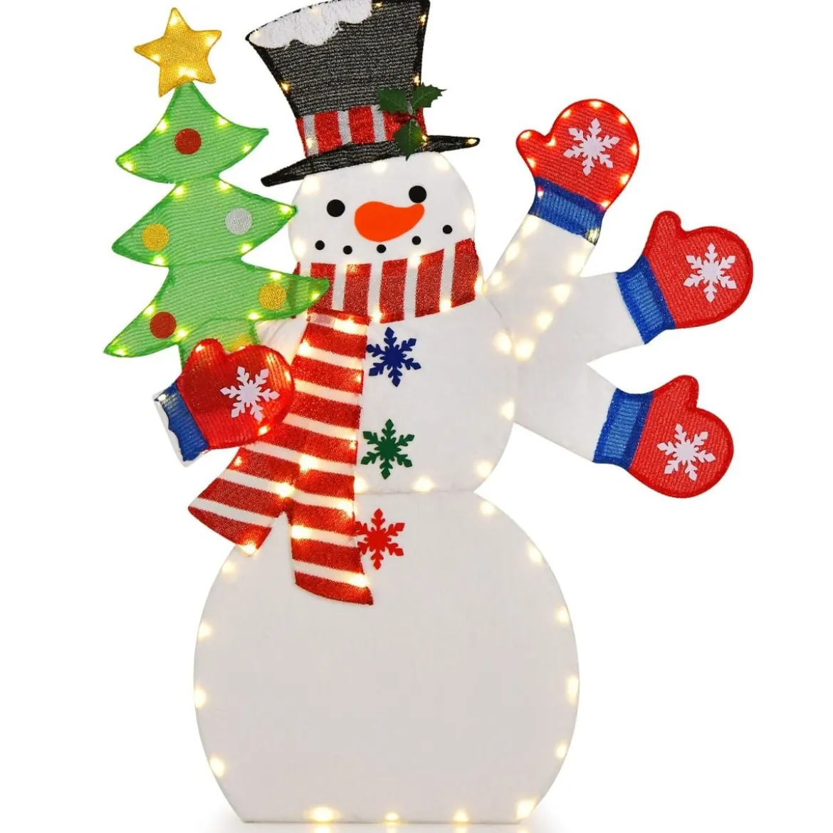 123 cm LED Weihnachtsdeko Schneemann mit Winkender Hand & 140 Warmweiß LEDs