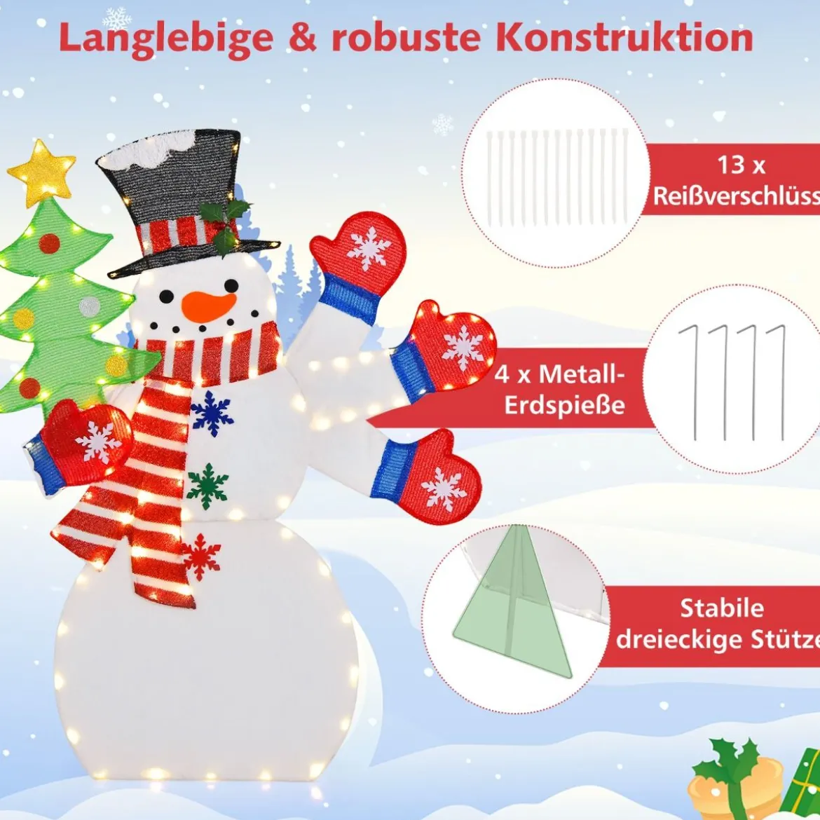 123 cm LED Weihnachtsdeko Schneemann mit Winkender Hand & 140 Warmweiß LEDs