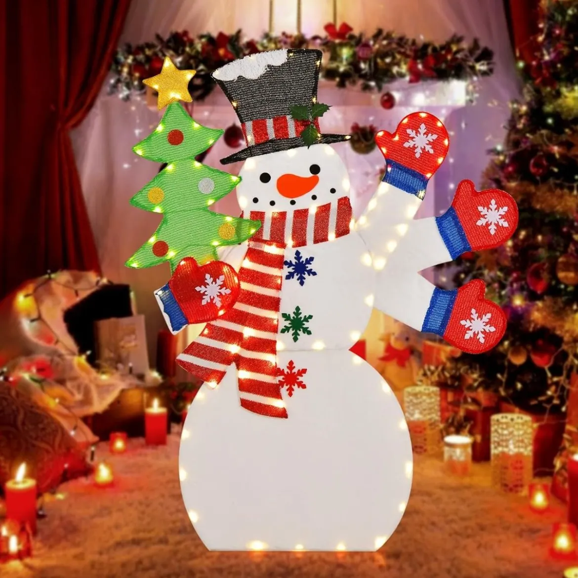 123 cm LED Weihnachtsdeko Schneemann mit Winkender Hand & 140 Warmweiß LEDs