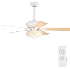 132cm leiser Deckenventilator Holz mit Beleuchtung umkehrbar Ventilator mit Lampe 4H Timer Weiß