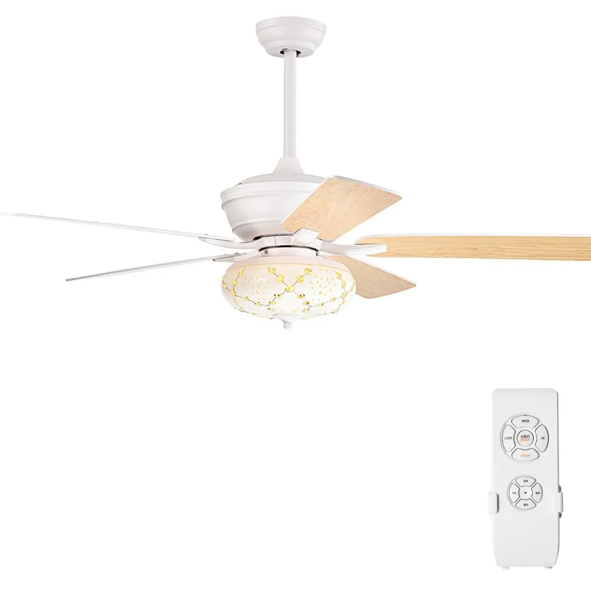 132cm leiser Deckenventilator Holz mit Beleuchtung umkehrbar Ventilator mit Lampe 4H Timer Weiß