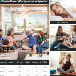 132cm leiser Deckenventilator Holz mit Beleuchtung umkehrbar Ventilator mit Lampe 4H Timer Weiß