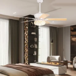132cm leiser Deckenventilator Holz mit Beleuchtung umkehrbar Ventilator mit Lampe 4H Timer Weiß