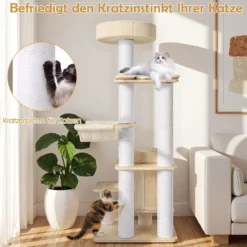 151 cm Mehrstöckiger Kratzbaum moderner Katzenbaum mit gepolstertem Aussichtsplatz Weiß