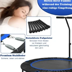 Ø 120 cm Mini Trampolin faltbar mit höhenverstellbarem Griff Blau + Schwarz