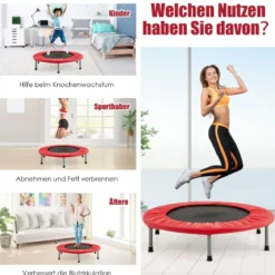φ97cm Mini Trampolin Fitness Trampolin Faltbar Kindertrampolin bis 150kg Belastbar Rot