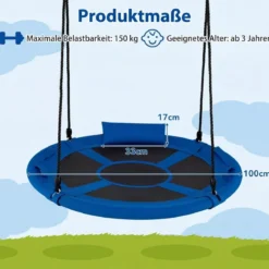 Ø100 cm Nestschaukel mit Kissen & Griffe Kinderschaukel mit 100-180 cm Höhenverstellbarem Seil Blau