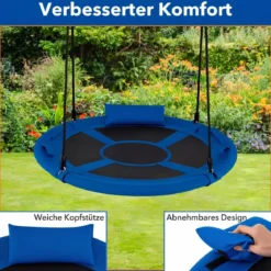 Ø100 cm Nestschaukel mit Kissen & Griffe Kinderschaukel mit 100-180 cm Höhenverstellbarem Seil Blau