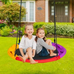 Ø100 cm Nestschaukel mit Kissen & Griffe Kinderschaukel mit 100-180 cm Höhenverstellbarem Seil Bunt