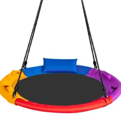 Ø100 cm Nestschaukel mit Kissen & Griffe Kinderschaukel mit 100-180 cm Höhenverstellbarem Seil Bunt