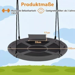 Ø100 cm Nestschaukel mit Kissen & Griffe Kinderschaukel mit 100-180 cm Höhenverstellbarem Seil Grau