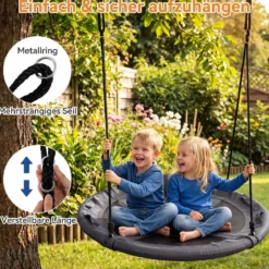 Ø100 cm Nestschaukel mit Kissen & Griffe Kinderschaukel mit 100-180 cm Höhenverstellbarem Seil Grau