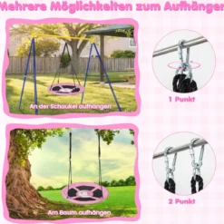 Ø 100 cm Nestschaukel mit Verstellbaren Seilen Hängeschaukel Kinderschaukel Rundschaukel Rosa