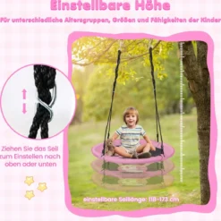 Ø 100 cm Nestschaukel mit Verstellbaren Seilen Hängeschaukel Kinderschaukel Rundschaukel Rosa