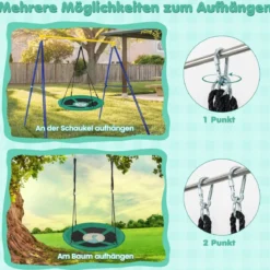 Ø 100 cm Nestschaukel mit Verstellbaren Seilen Hängeschaukel Kinderschaukel Rundschaukel Grün