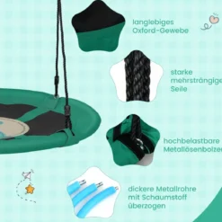 Ø 100 cm Nestschaukel mit Verstellbaren Seilen Hängeschaukel Kinderschaukel Rundschaukel Grün