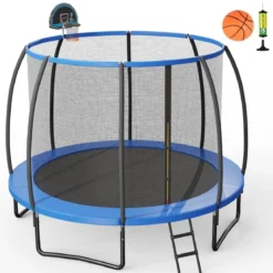 φ333cm Outdoor Trampolin mit Leiter & Basketball & Sicherheitsnetz & Randabdeckung