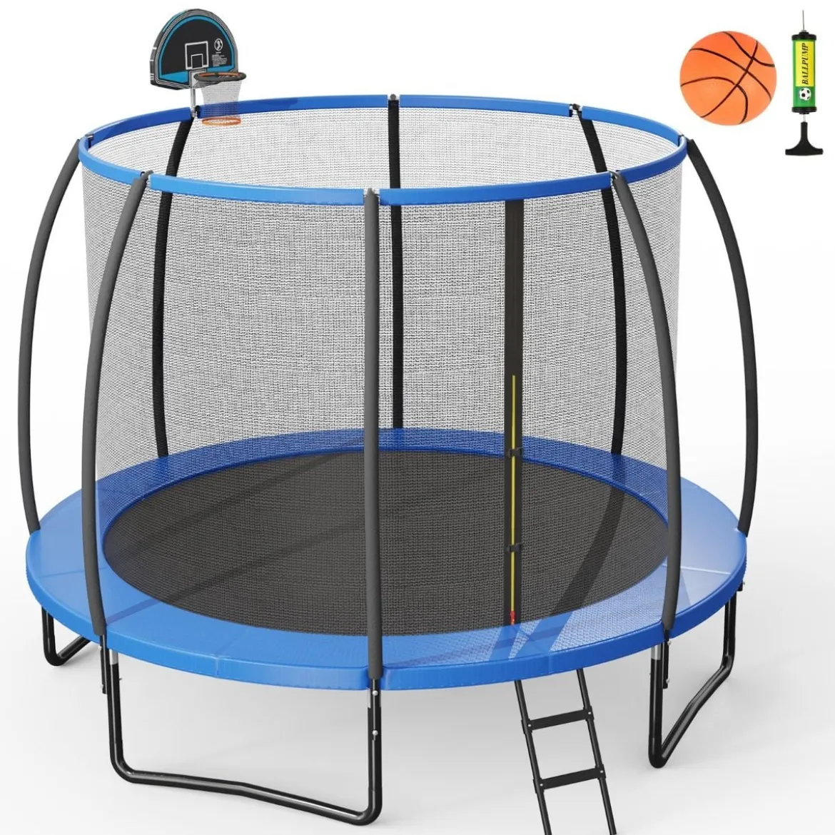 φ333cm Outdoor Trampolin mit Leiter & Basketball & Sicherheitsnetz & Randabdeckung