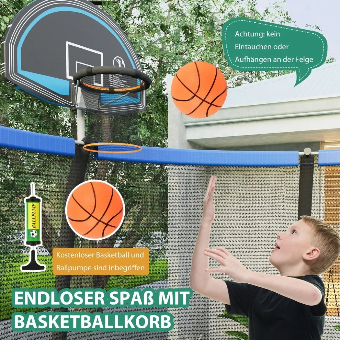 φ 244 cm Outdoor-Trampolin Outdoor-Trampolin mit Basketballkorb