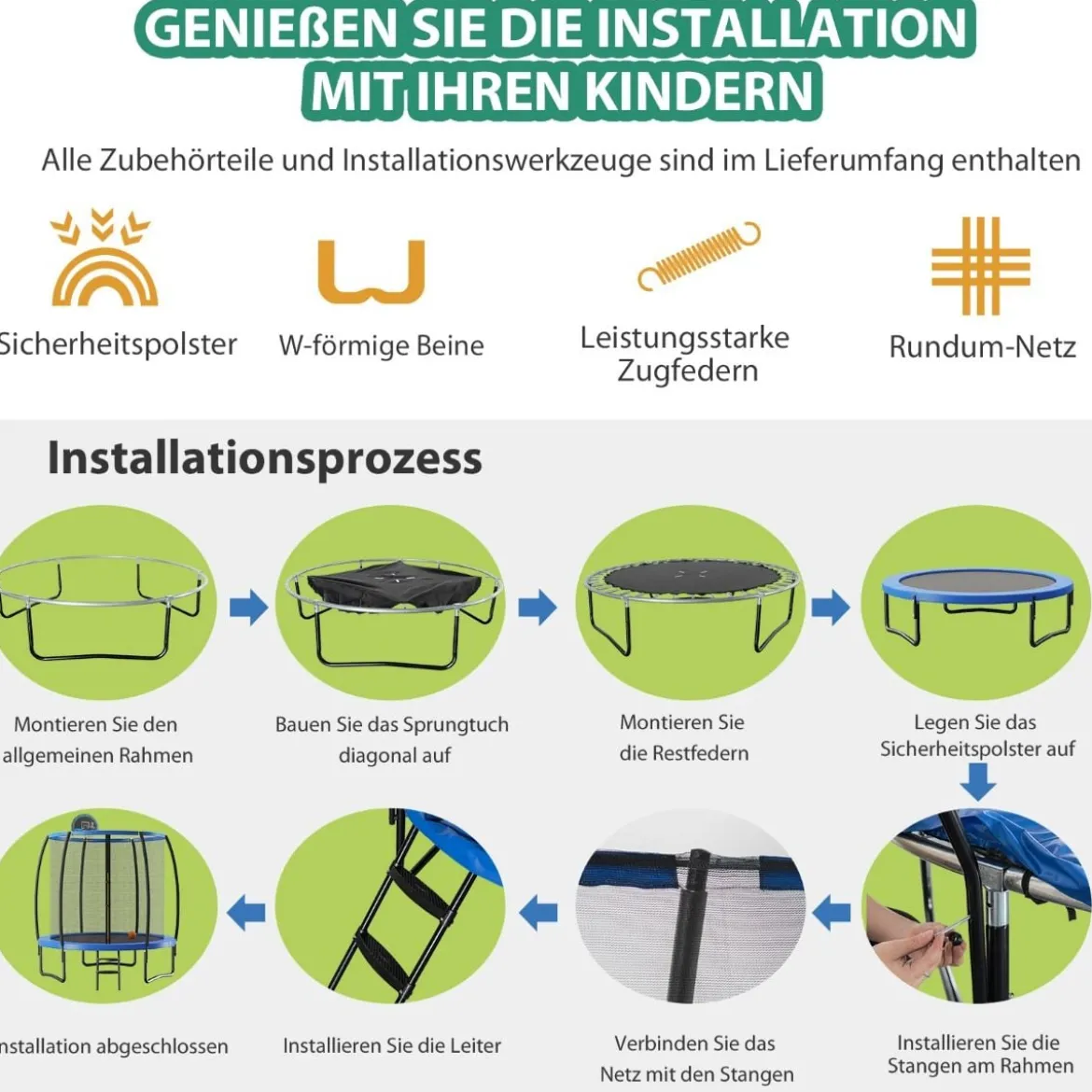 φ 244 cm Outdoor-Trampolin Outdoor-Trampolin mit Basketballkorb