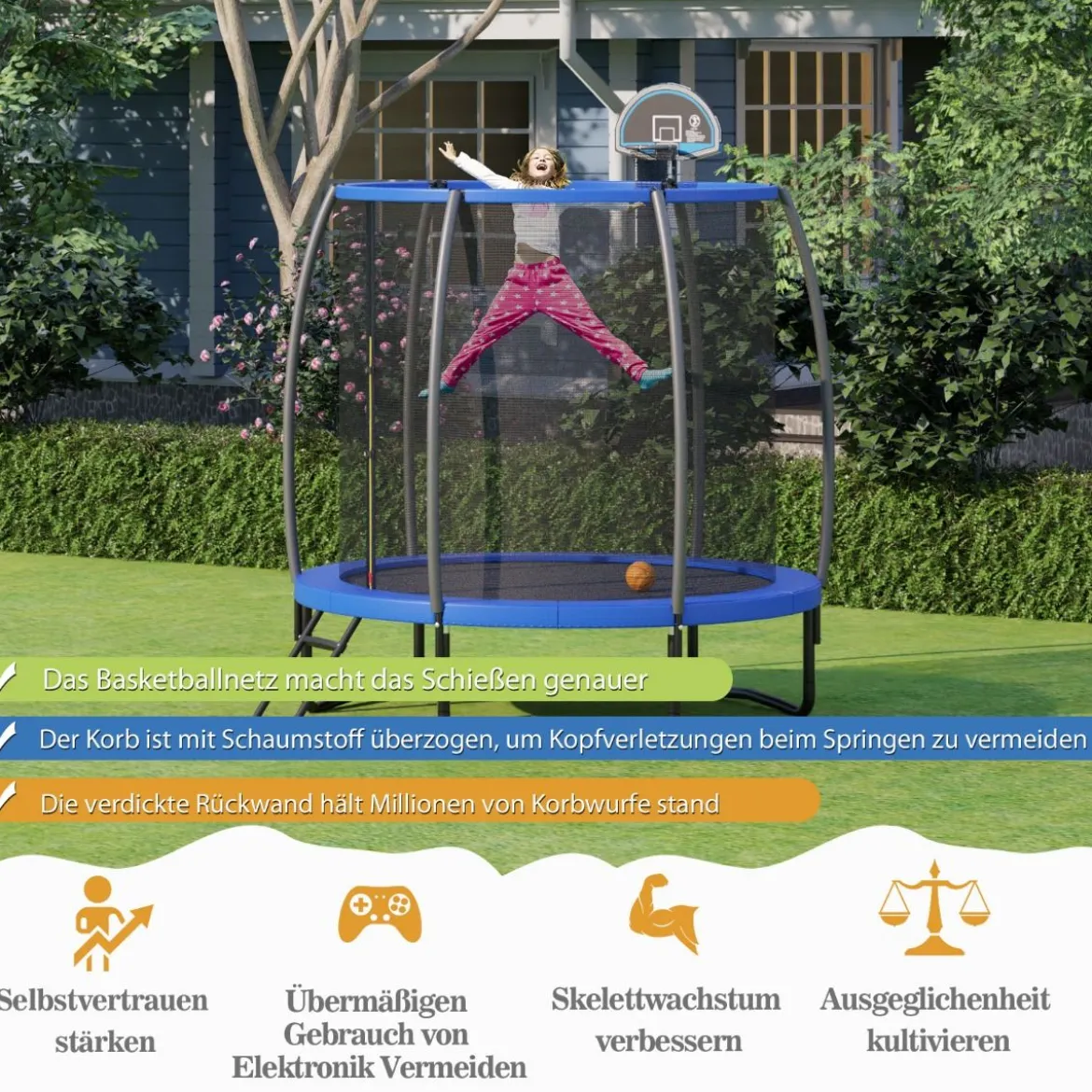 φ 244 cm Outdoor-Trampolin Outdoor-Trampolin mit Basketballkorb