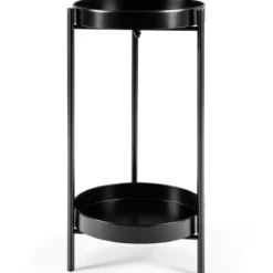 Ø 30 cm Pflanzenständer 2-stöckiger Blumenständer Metall mit Ablage Schwarz