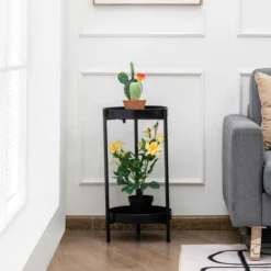 Ø 30 cm Pflanzenständer 2-stöckiger Blumenständer Metall mit Ablage Schwarz
