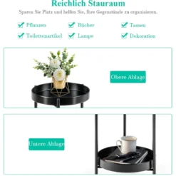 Ø 30 cm Pflanzenständer 2-stöckiger Blumenständer Metall mit Ablage Schwarz