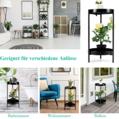 Ø 30 cm Pflanzenständer 2-stöckiger Blumenständer Metall mit Ablage Schwarz
