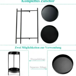 Ø 30 cm Pflanzenständer 2-stöckiger Blumenständer Metall mit Ablage Schwarz
