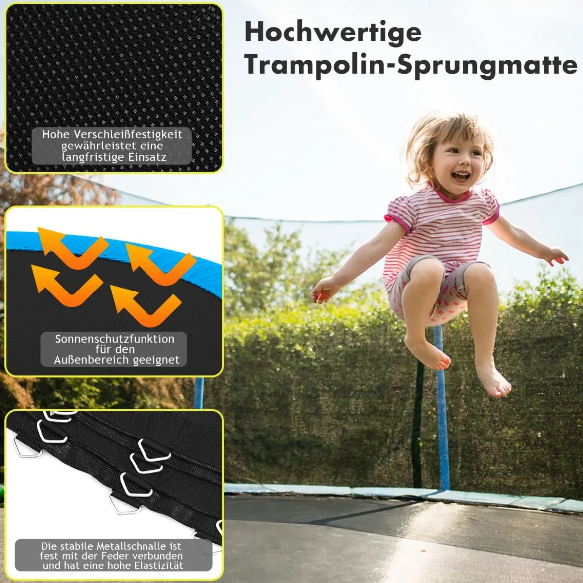 φ 366 cm PP Trampolin Sprungtuch Trampolinsprungtuch Sprungmatte Trampolinzubehör Schwarz
