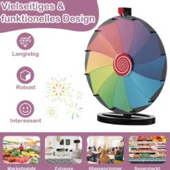 Ø60 cm Preisrad Tisch-Spinnrad mit 12 Slots Glücksspiel mit Ständer Bunt