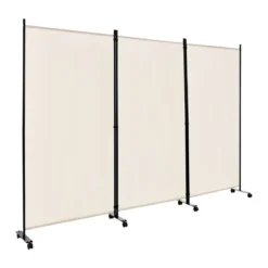 180 cm Raumteiler auf Rädern Klappbarer Paravent mit 3 frei kombinierbaren Paneelen Beige
