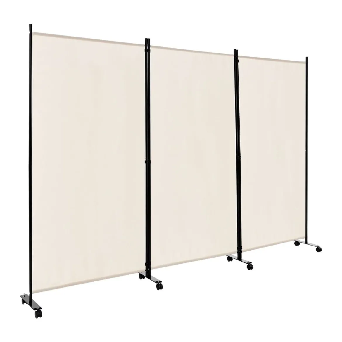 180 cm Raumteiler auf Rädern Klappbarer Paravent mit 3 frei kombinierbaren Paneelen Beige