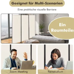 180 cm Raumteiler auf Rädern Klappbarer Paravent mit 3 frei kombinierbaren Paneelen Beige