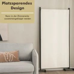 180 cm Raumteiler auf Rädern Klappbarer Paravent mit 3 frei kombinierbaren Paneelen Beige