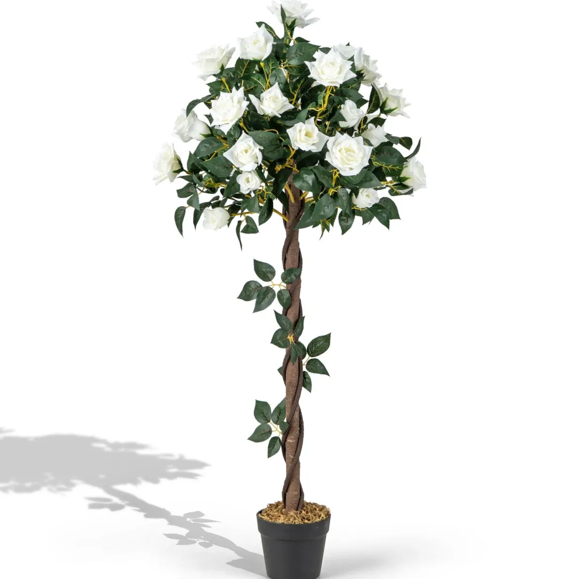120 cm Rosenbaum mit Weißen Rosen Kunstbaum mit Blüten Künstlicher Blumenbaum