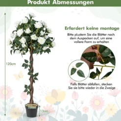 120 cm Rosenbaum mit Weißen Rosen Kunstbaum mit Blüten Künstlicher Blumenbaum
