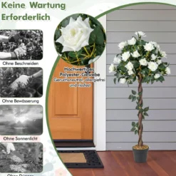 120 cm Rosenbaum mit Weißen Rosen Kunstbaum mit Blüten Künstlicher Blumenbaum