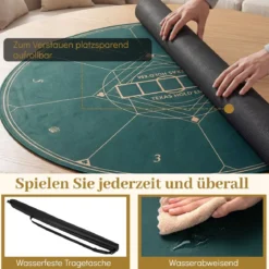 Ø100 cm Runde Pokermatte mit Tragetasche Faltbare Pokerauflage mit Rutschfester Gummibasis