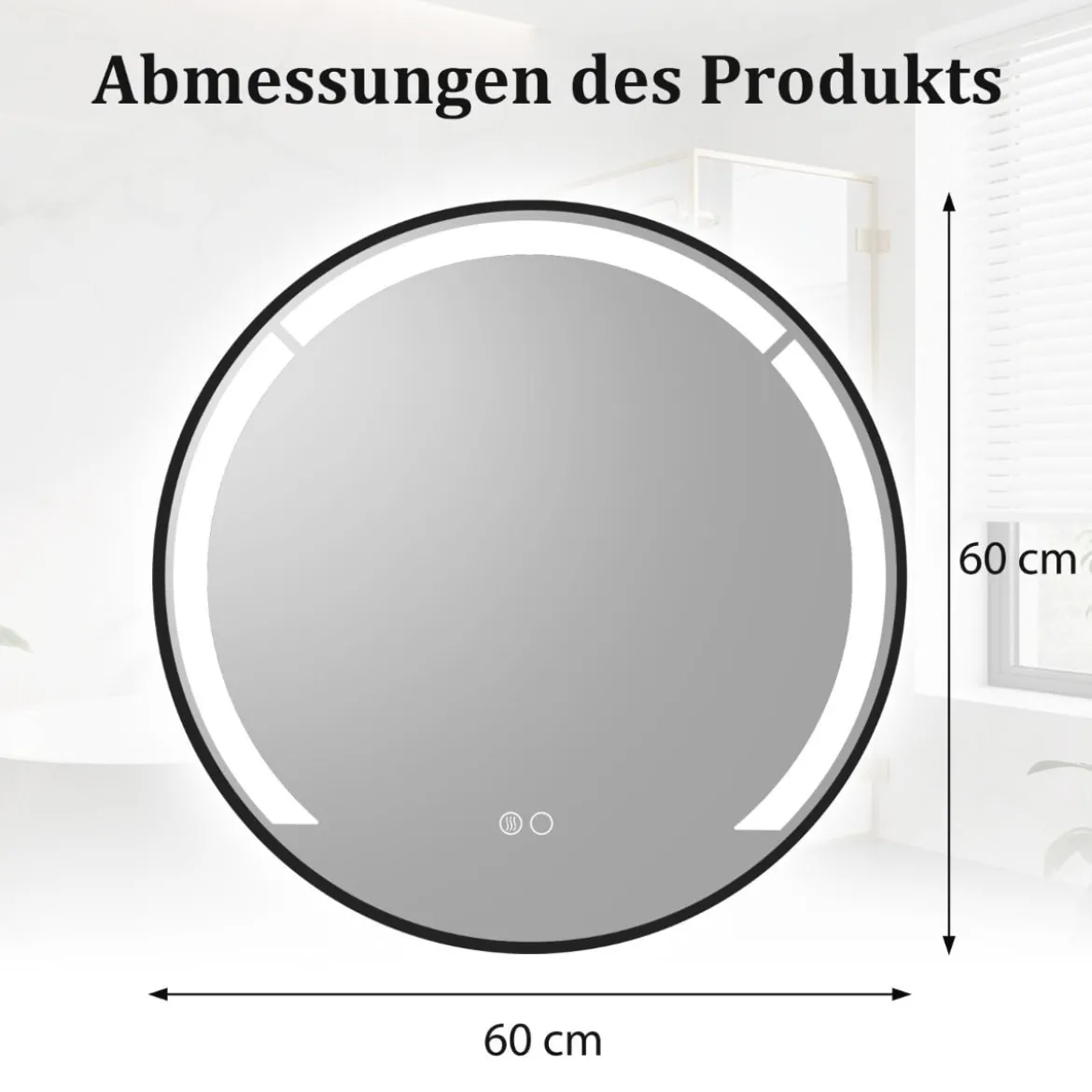 60 cm runder Badezimmerspiegel Badspiegel mit LED-Licht & AluminiumrahmenSchminkspiegel Schwarz
