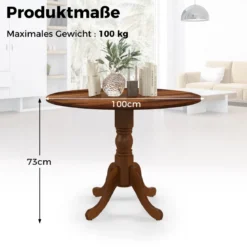 100 cm Runder Esstisch für 4 Küchentisch aus Gummibaumholz mit Sockel Moderner Freizeit-Tisch für Esszimmer Natur/Walnuss