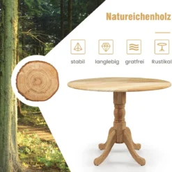 100 cm Runder Esstisch für 4 Küchentisch aus Gummibaumholz mit Sockel Moderner Freizeit-Tisch für Esszimmer Natur/Walnuss